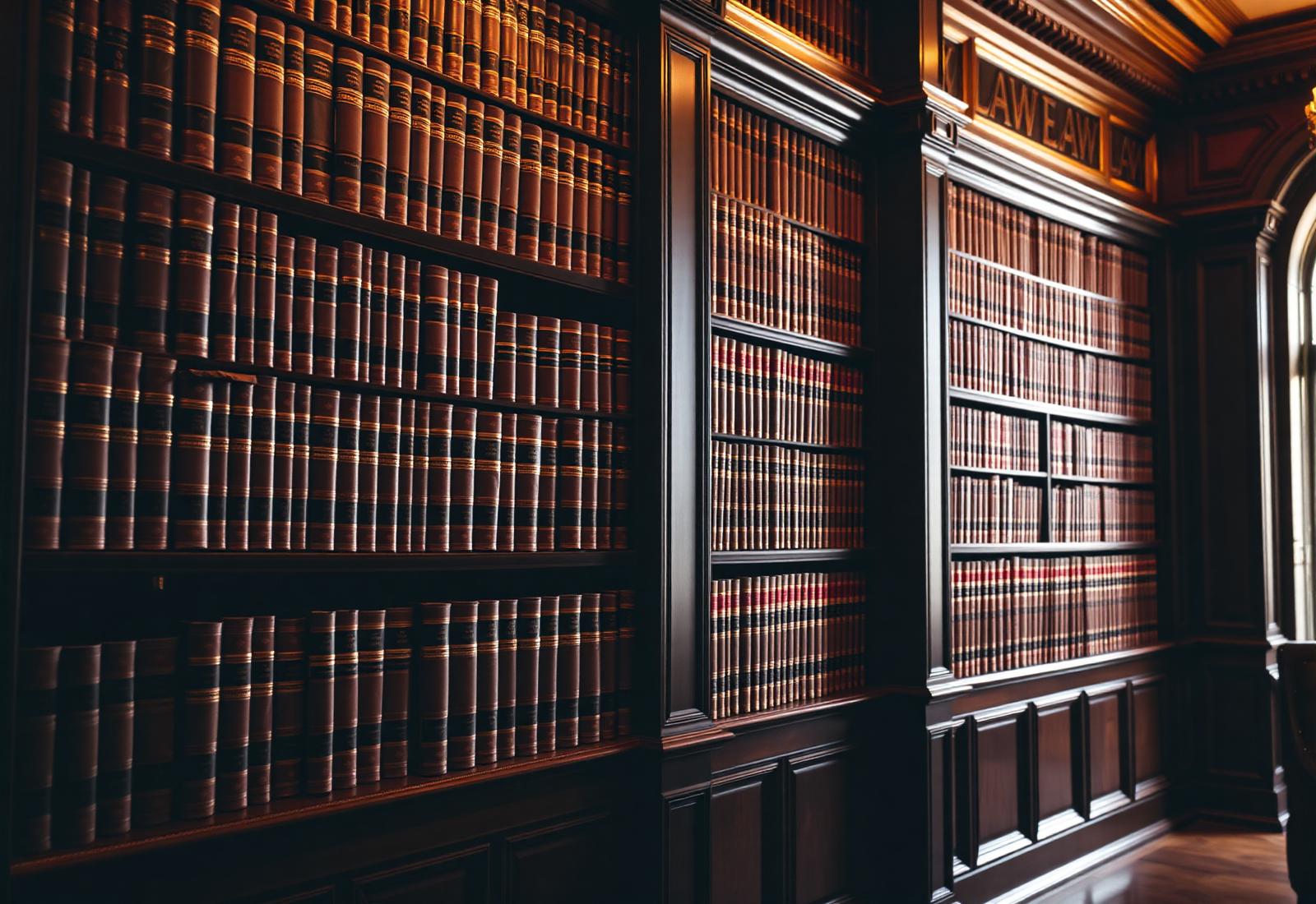 Law library with leather-bound books